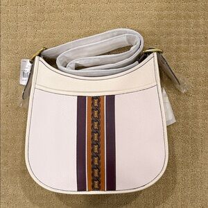 Coach Cream and Brown Varsity Stripe Emery Shoulder Bag